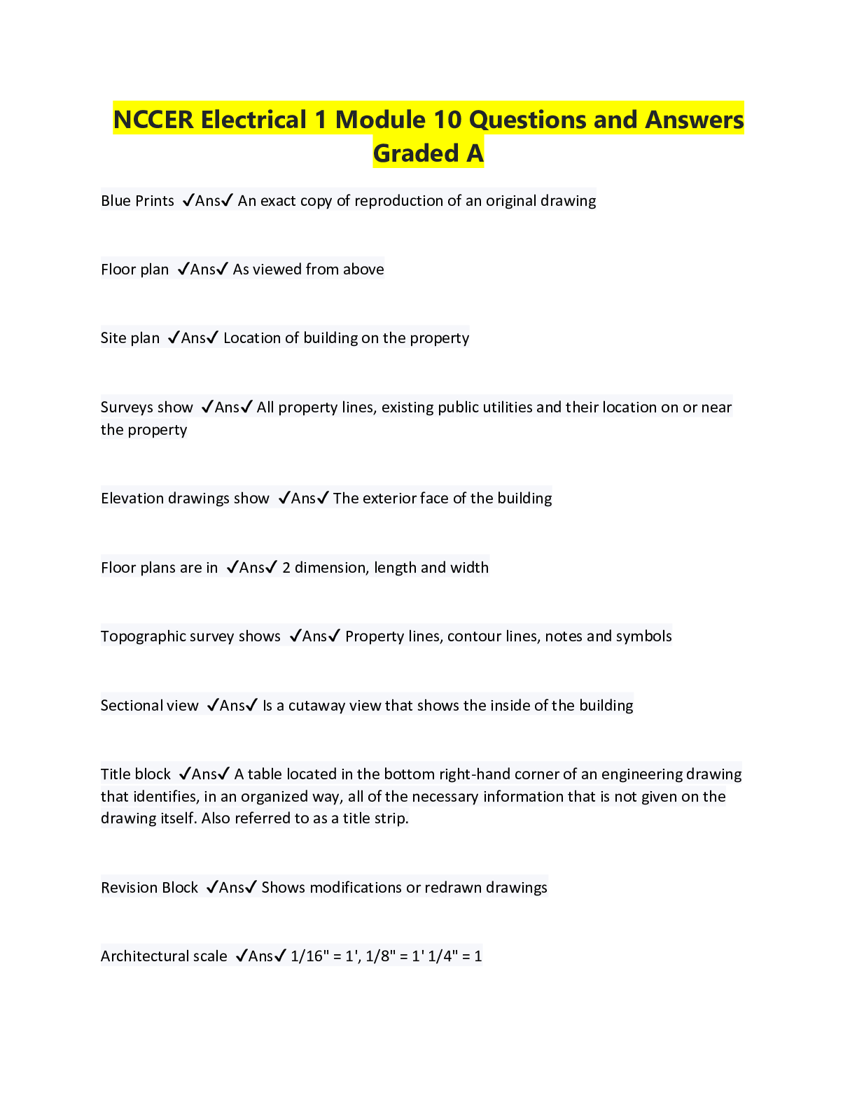 NCCER Electrical 1 Module 10 Questions and Answers Graded A Browsegrades